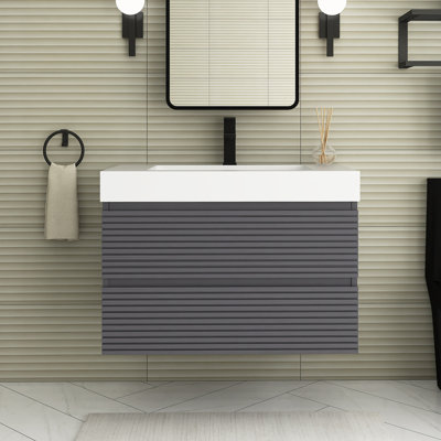 Ensemble de meuble-lavabo mural simple 30 po gris avec surface intégrée