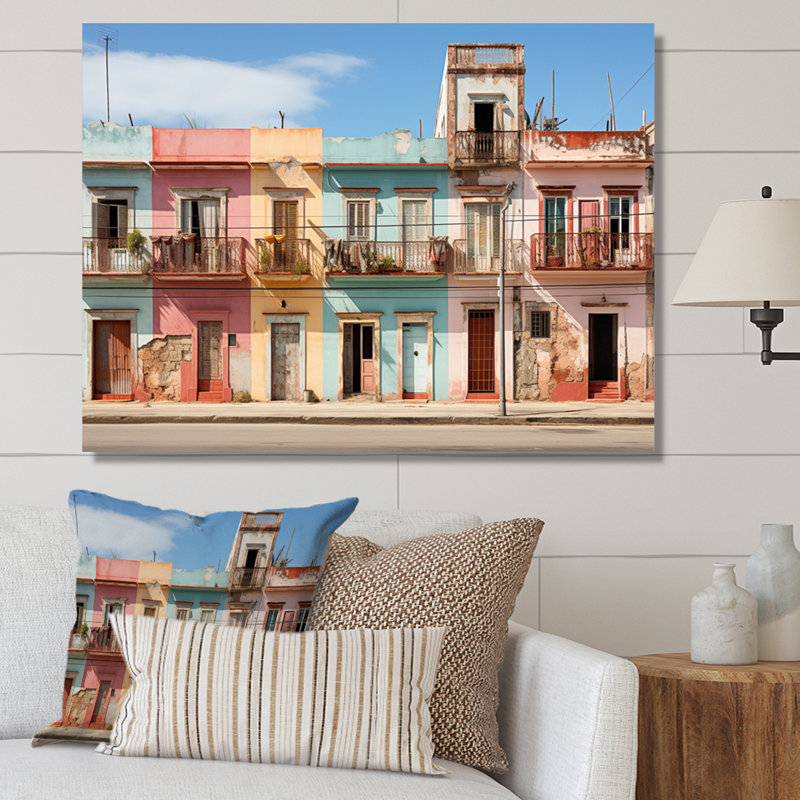 "Colorful Cuba Facades II", reproduction d'art sur toile, 16" H x 32" W, Toile tendue