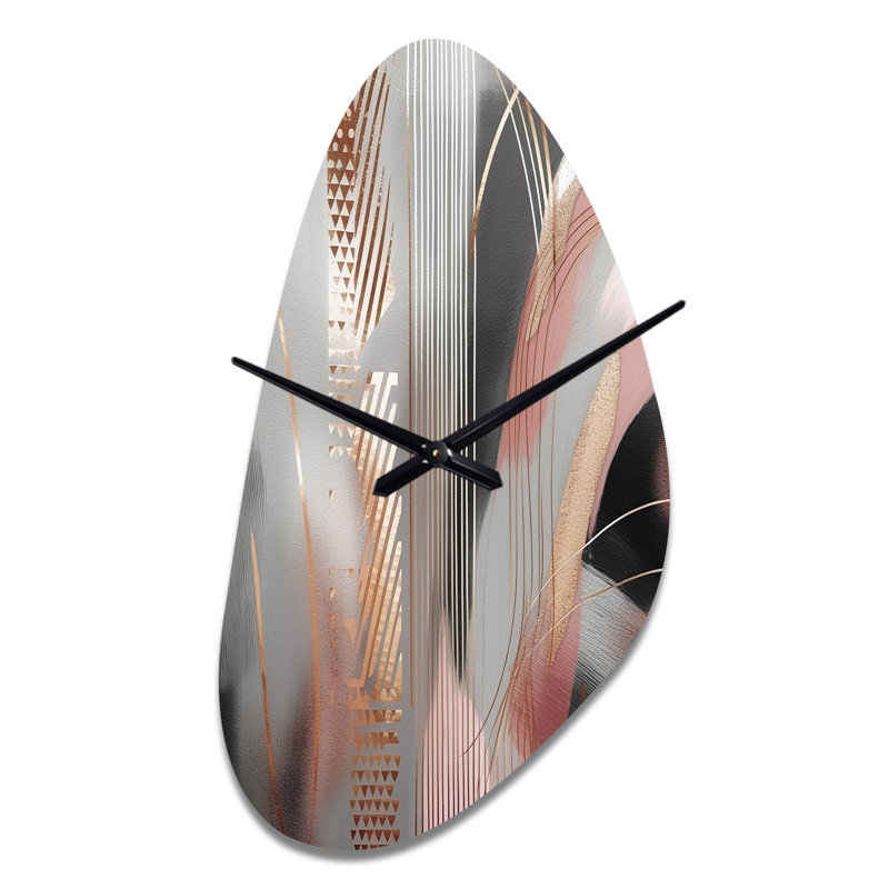 Cercle rose or rose complexe I - formes transitionnelles forme unique horloge murale en métal, impression d'horloge asymétrique rose