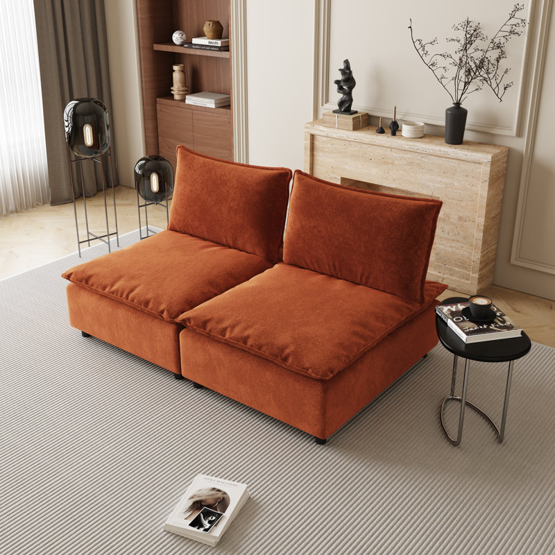 Canapé moderne sans accoudoirs 2 places pour le salon, H 33,46 po x l 69,28 po x P 40,94 po, Orange