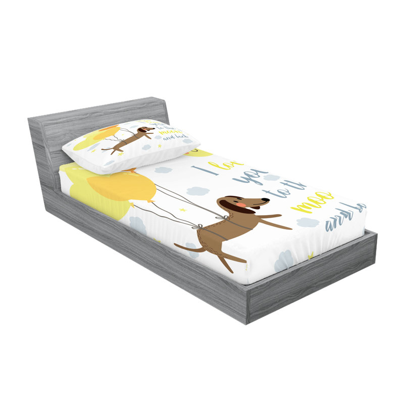 Drap-housse et coussin décoratif Ambesonne I Love You bleu gris jaune cacao, Twin Sheet Set + 3 Additional Pieces