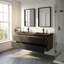 Meuble-lavabo de 60 po en noyer avec lavabo à surface solide d'ingénierie noir mat et tiroirs noirs doux-131428775