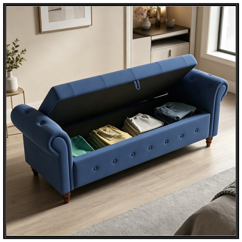Banc avec siège capitonné et accoudoirs, Marine
