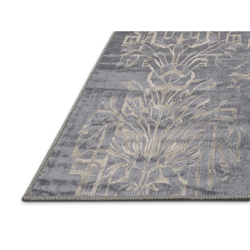 Machine Washable Gray Area Rug, Square 5'