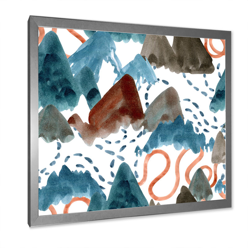 «Brown Green Blue Abstract Mountain Scape», reproduction d'art sur toile moderne, H 30 po x l 30 po x P 1 po