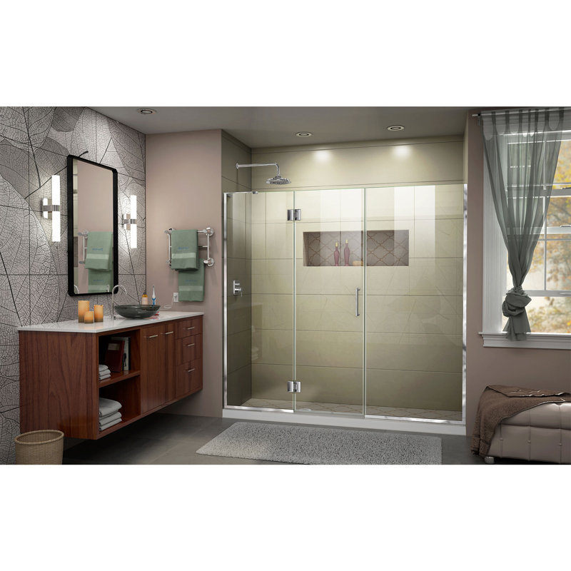 DreamLine Unidoor-X 65.5 - 66 inch W x 72 inch H Frameless Hinged Shower Door in Chrome - Left Wall Installation, Chrome, 66"