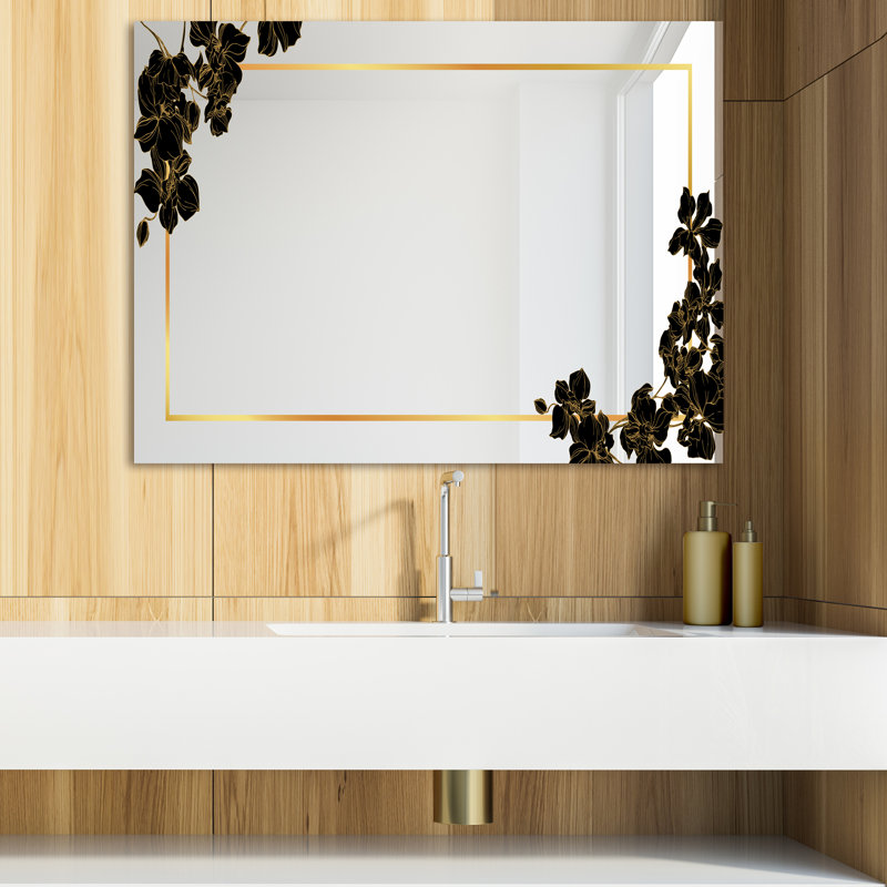 Miroir de salle de bain Glam, H 29,5 po x l 39,4 po, Obsidienne botanique