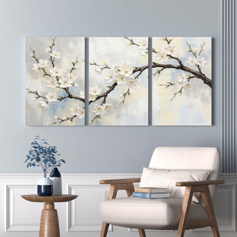 Ensemble de 3 tableaux sur toile représentant des branches de cerisier en fleurs, pour la décoration du salon, de la chambre et de la maison.