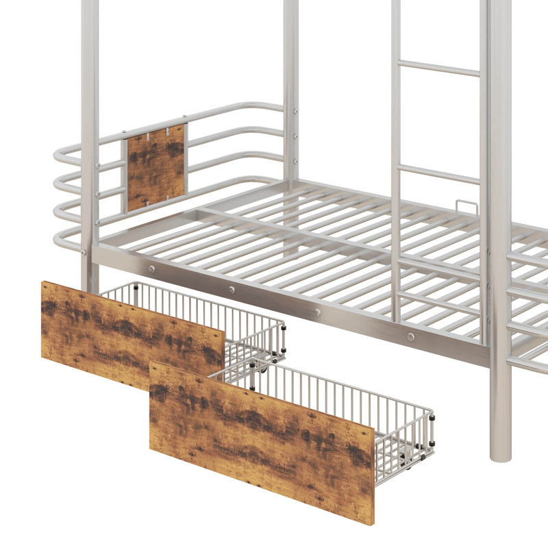 Marchagee Kids Bunk Bed with Drawers, Silver