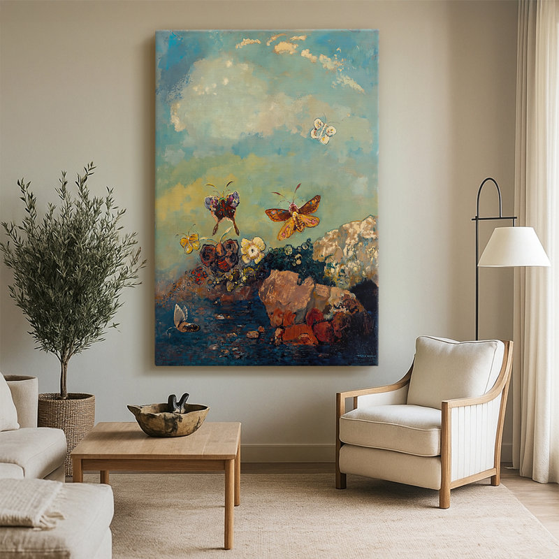 Papillons sur toile tendue par Odilon Redon, 40 po x 60 po