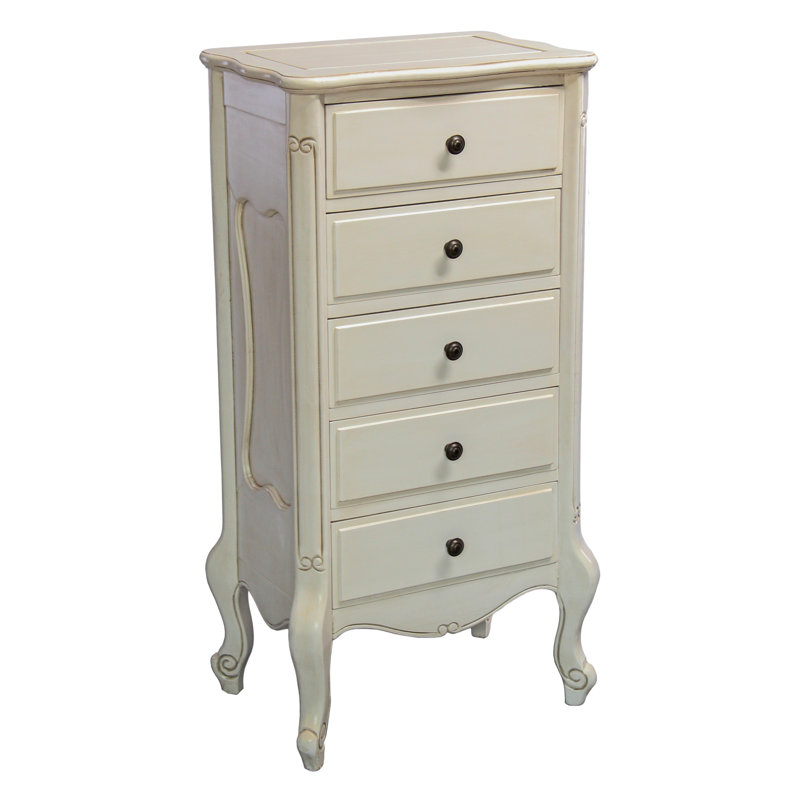 Commode 5 tiroirs Tercero Lacey, Blanc antique