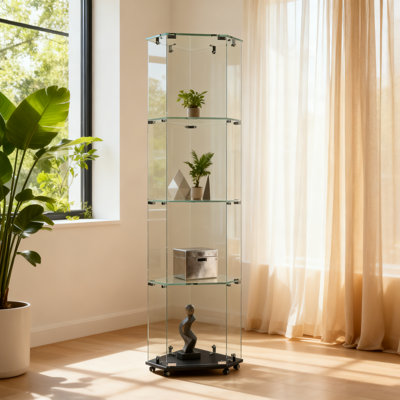 Vitrine sur pied à 4 niveaux avec 5 modes DEL et verre trempé, vitrine moderne pour objets de collection, figurines, bouteilles de vin et décoration intérieure, vitrine pour le salon, le bureau et la vente au détail