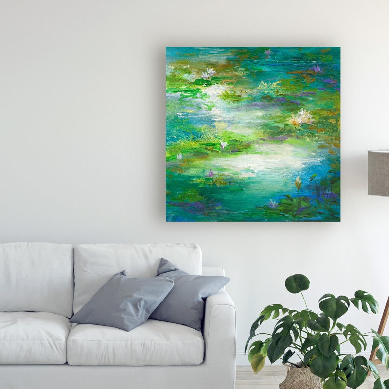 Reproduction d’art sur toile tendue, "Water Lily pond 2" par Sheila Finch, H 18 po x l 18 po x p 2 po