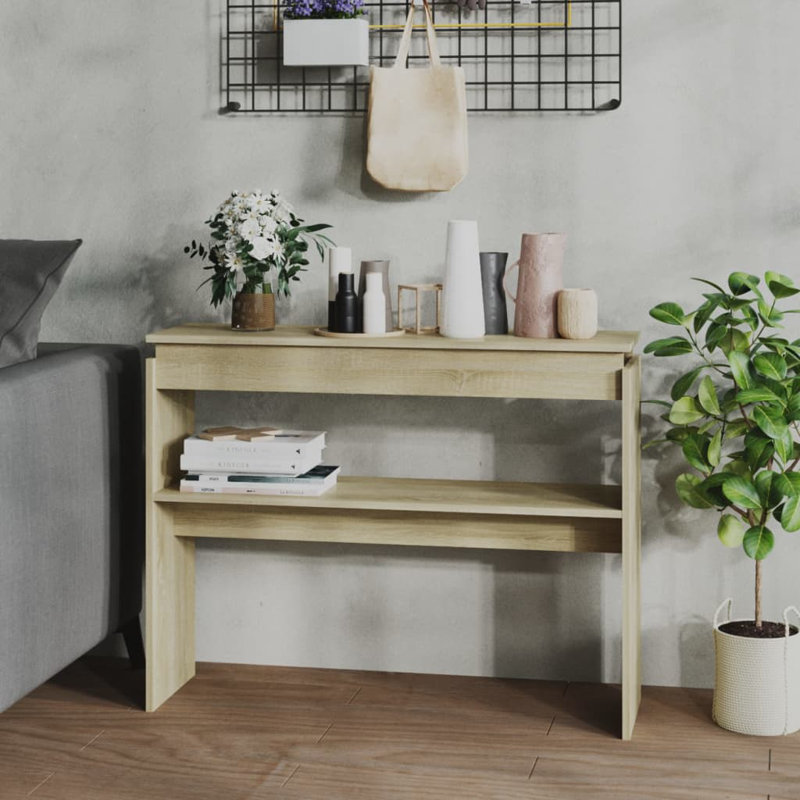 Console avec rangement compact en bois d'ingénierie, H 31,5 po x l 40,2 po x P 11,8 po, Chêne sonoma