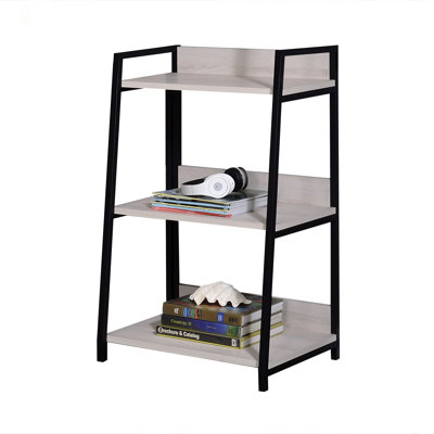 Bookshelf Rectangular Leaning Bookshelf: 3 Fixed Wooden Shelves, Open Storage, Metal Frame
