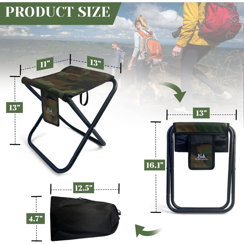 Upgraded Portable Folding Stool, 13 Inch Camping Stool For Adults Fishing Hiking Gardening And Beach With Carry Bag, Hold Up To 450Lbs[Camo]