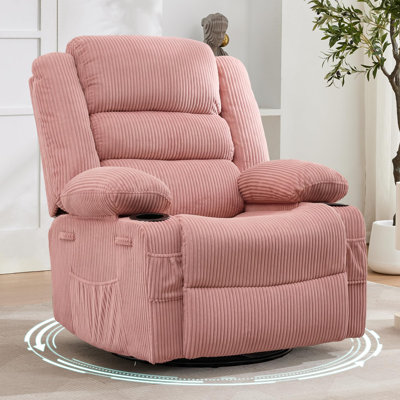 Très grand fauteuil inclinable à bascule pivotant à 360 ° pour adultes, fauteuil de chambre de bébé profond avec porte-gobelet intégré, velours côtelé, lin et polyuréthane, salon simple rembourré en polyuréthane pour le salon
