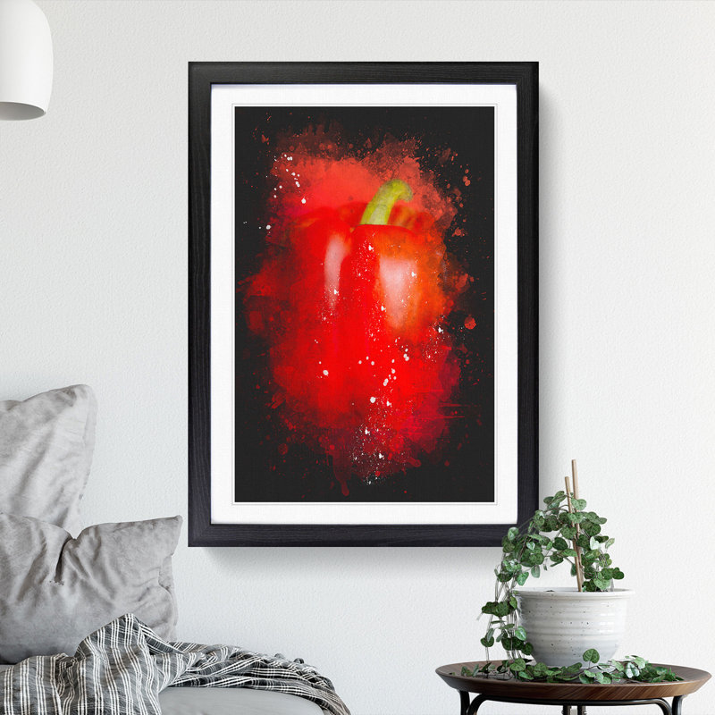 Solo Red Bell Pepper 1 Piece Single Picture Frame Wall Art, 48cm H x 36cm W x 2cm D, Black Framed