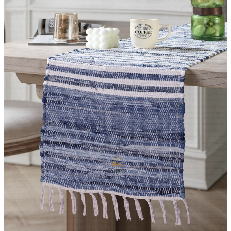 TABLE-RUNNER, 108" L x 15" D, Blue/White