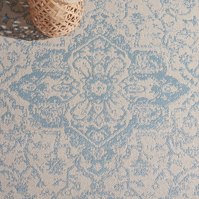 Tapis oriental crème / turquoise Danya, Carré 6 pi 7 po