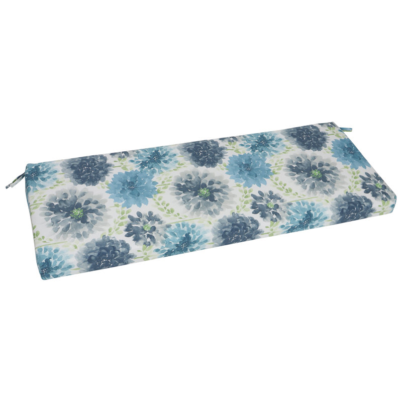 Outdoor Bench Cushion, White/Blue/Gardenia Cool Floral, 51" W x 19" D