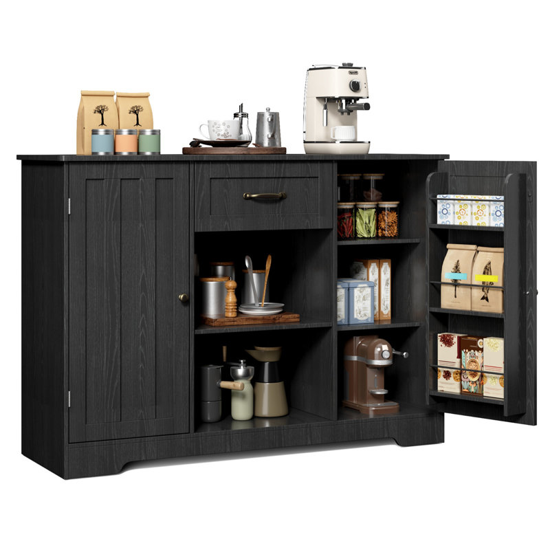 Buffet de 45,7 po de large avec portes de garde-manger, tablettes ajustables et grand tiroir., Noir