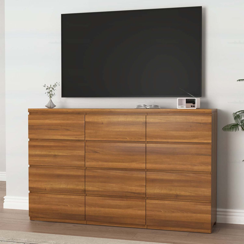 12-Drawer Modern Wood Storage Cabinet, Walnut