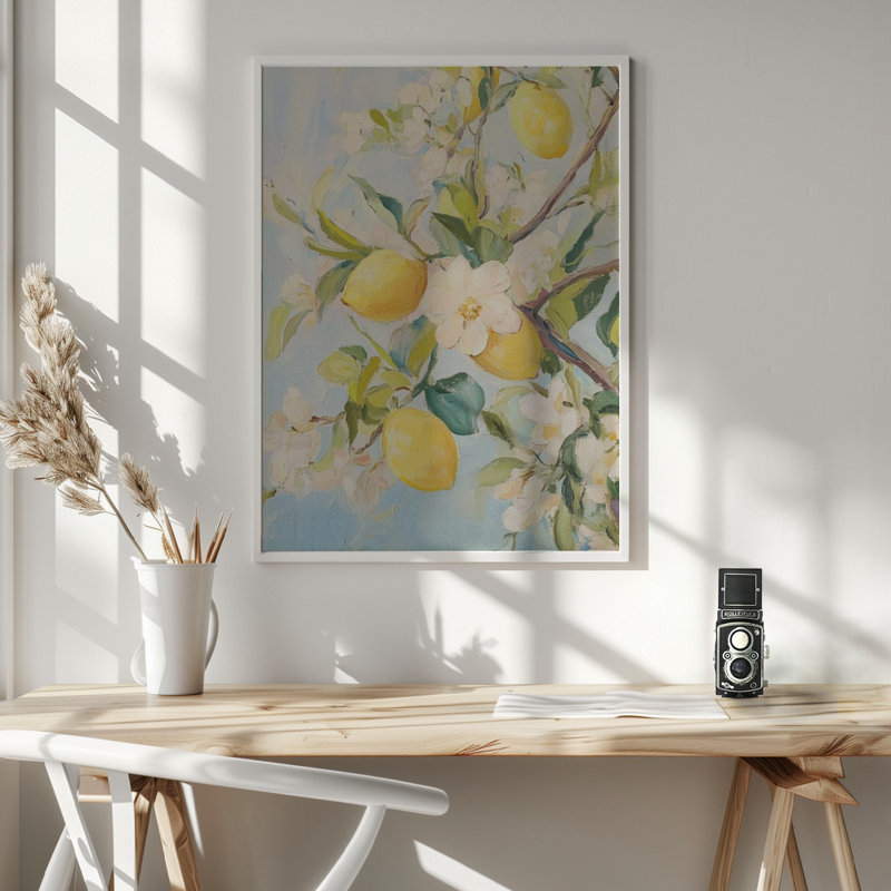 "Lemon Tree", art mural texturé encadré, Blanc, H 14 po x l 10 po