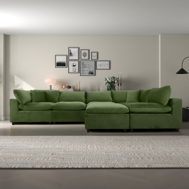 Hayward Olive Green Velvet Modular Sectional Sofa, Olive Green Velvet