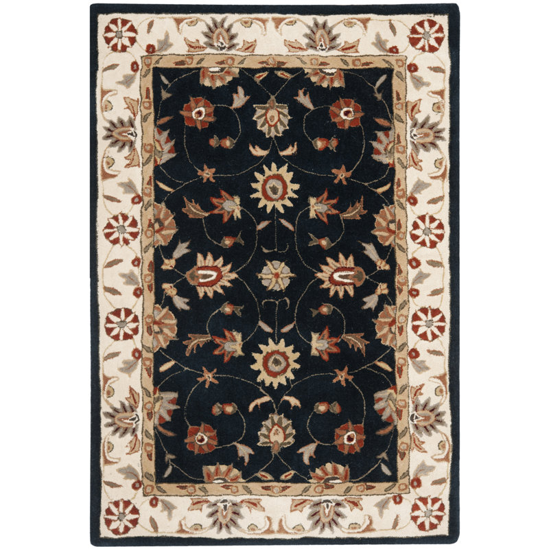 Tuscany Oriental Handmade Hooked Navy/Ivory Area Rug, Rectangle 9' x 12'