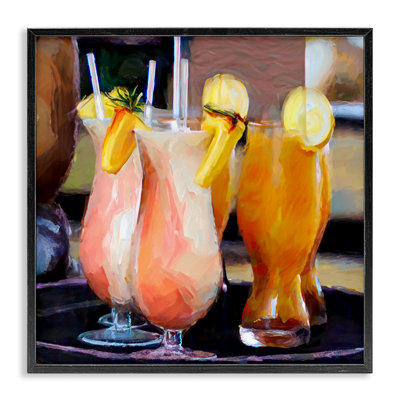 Stupell Industries Tropical Cocktails On Tray Framed Giclee Art By Mary Lou Johnson In Midnight Black Framed Giclee