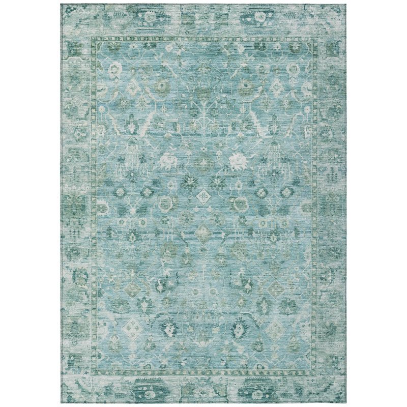 Machine Washable Indoor/Outdoor Xhevrie Blue Rug, Rectangle 9' x 12'