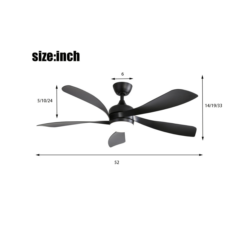 Ventilateur de plafond 52 po avec lumières DEL Loammi, Noir, Noir