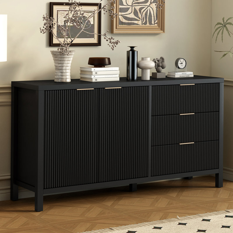 Buffet 60 po à 2 portes avec 3 tiroirs, U_STYLE, Noir