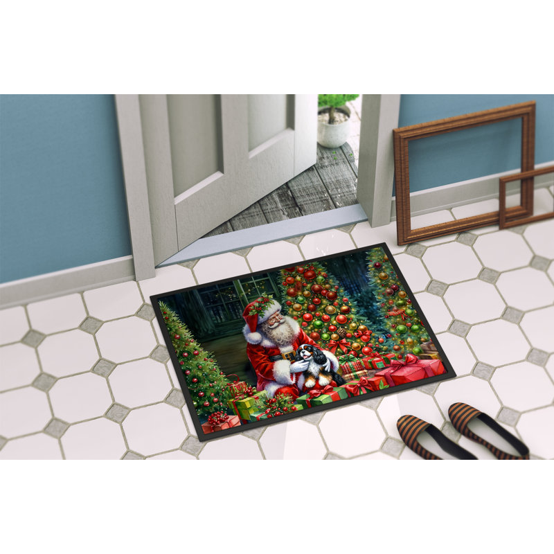 Paillasson Cavalier Spaniel and Santa Claus, L 18 po x L 27 po