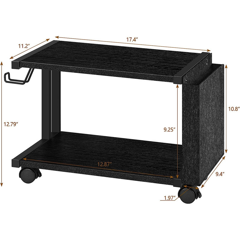 17'' W 1 Printer Stand with Wheels, Black