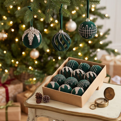 12Pcs 2.36in Velvet Christmas Balls Ornaments Set, Mini Colorful Prism Ball Xmas Tree Decorations, Hanging Ornament Clearance for Wedding Party Home Decor