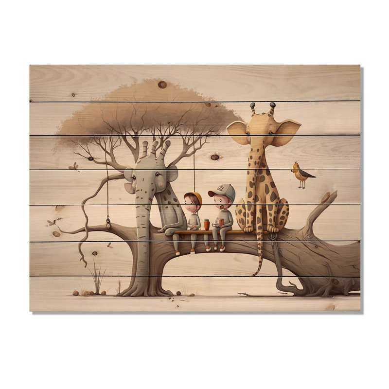 Aswini - Animaux, reproduction sur bois de pin naturel, H 24 po x l 32 po