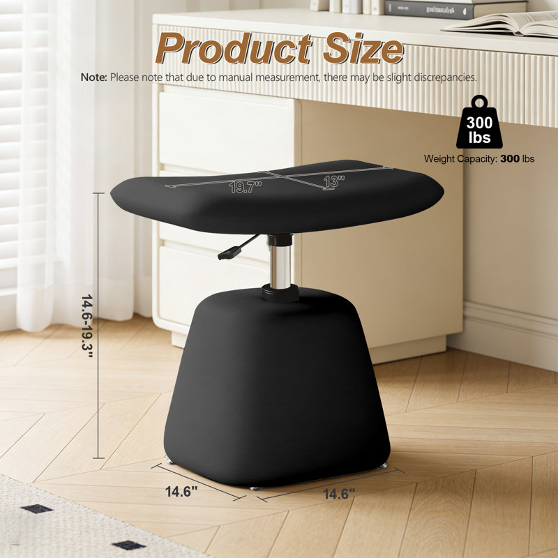 Tabouret de coiffeuse rembourré réglable en hauteur avec repose-pieds intégré, idéal pour la chambre, le salon ou l'entrée, noir.