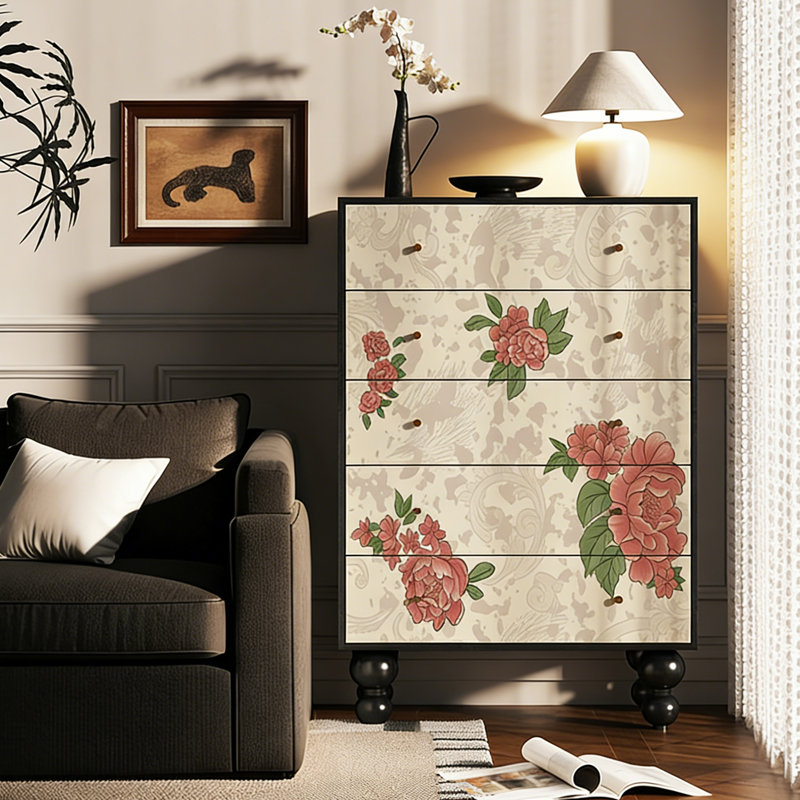 Commode de rangement à 5 tiroirs Vintage Floral