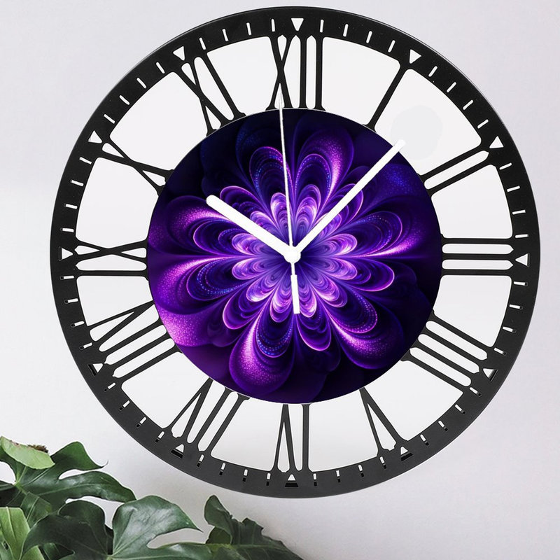 Horloge murale ronde en fer 10 po avec mouvement à quartz silencieux, chiffres romains, impression UV, Mauve foncé