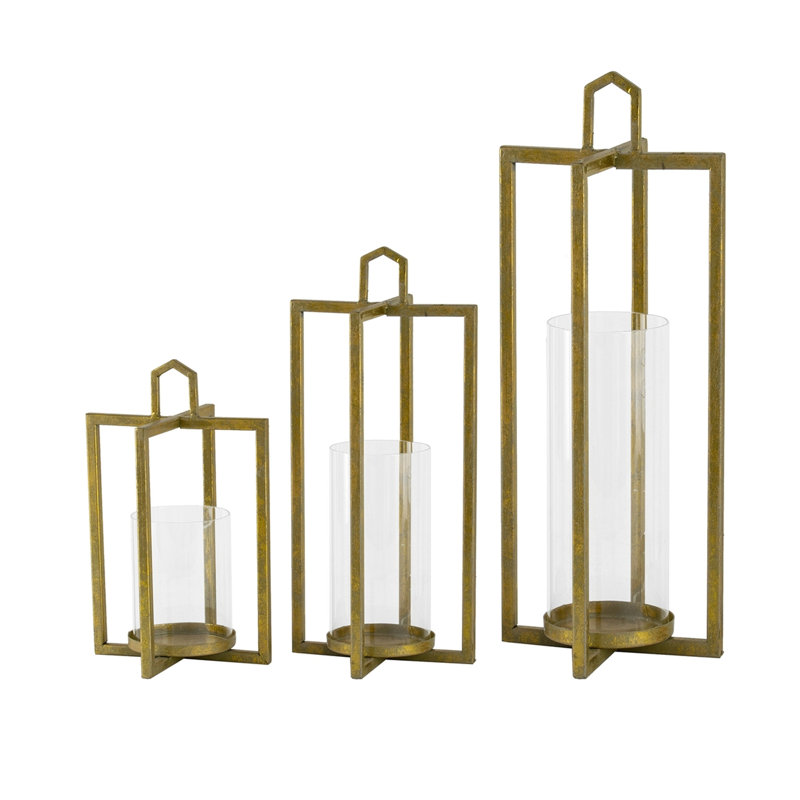 Ensemble de 3 lanternes porte-bougie dorées