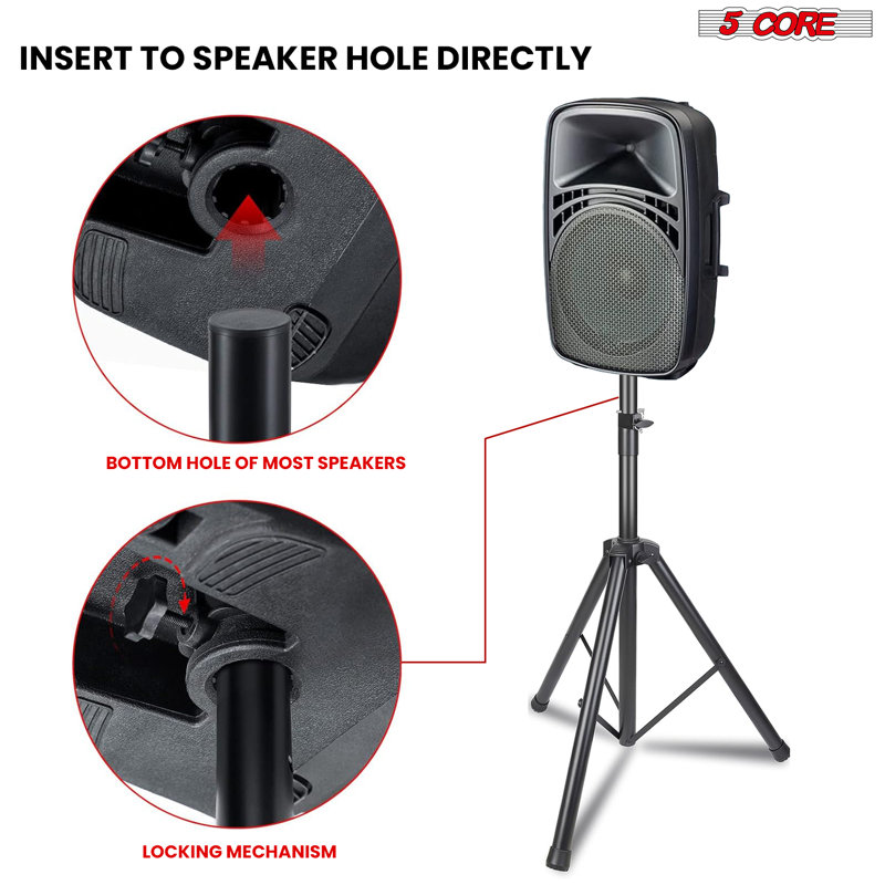 5 Core Speaker Stand Pair Tripod Heavy Duty Adjustable Up to 72 Inch DJ Studio Monitor Stands Pole Mount