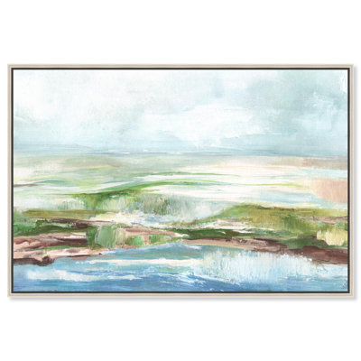 Doll Memories - Green Seaside Canvas Print Modern Wall Art by Art Remedy, Silver Frame, 15 x 10