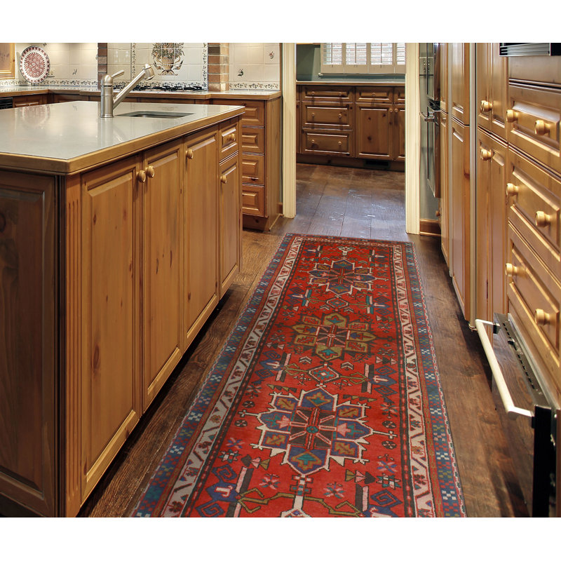 One-of-a-Kind 3'1" X 9'8" New Age Runner Wool Area Rug in Red