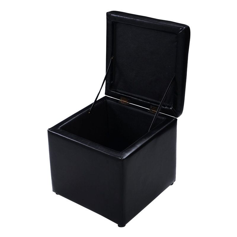 Plainview Faux Leather Ottoman, Black Faux Leather