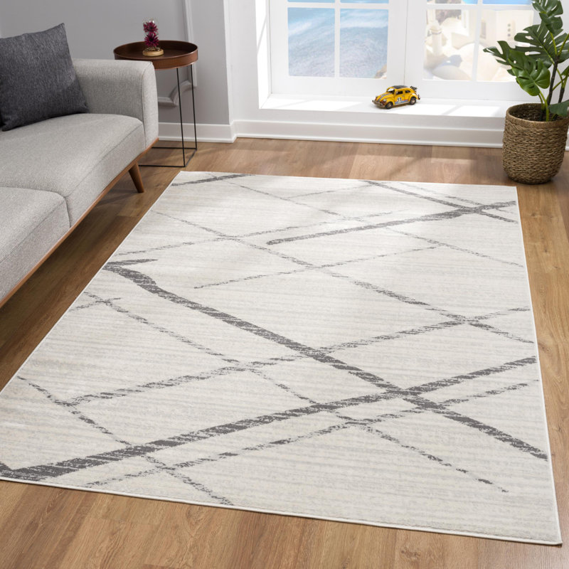 Kymiere Abstract Gray/Cream Area Rug, Rectangle 7'9" x 10'9"