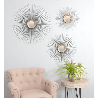 Floral Sunburst Brushed Silver Round Mirrors 9.5