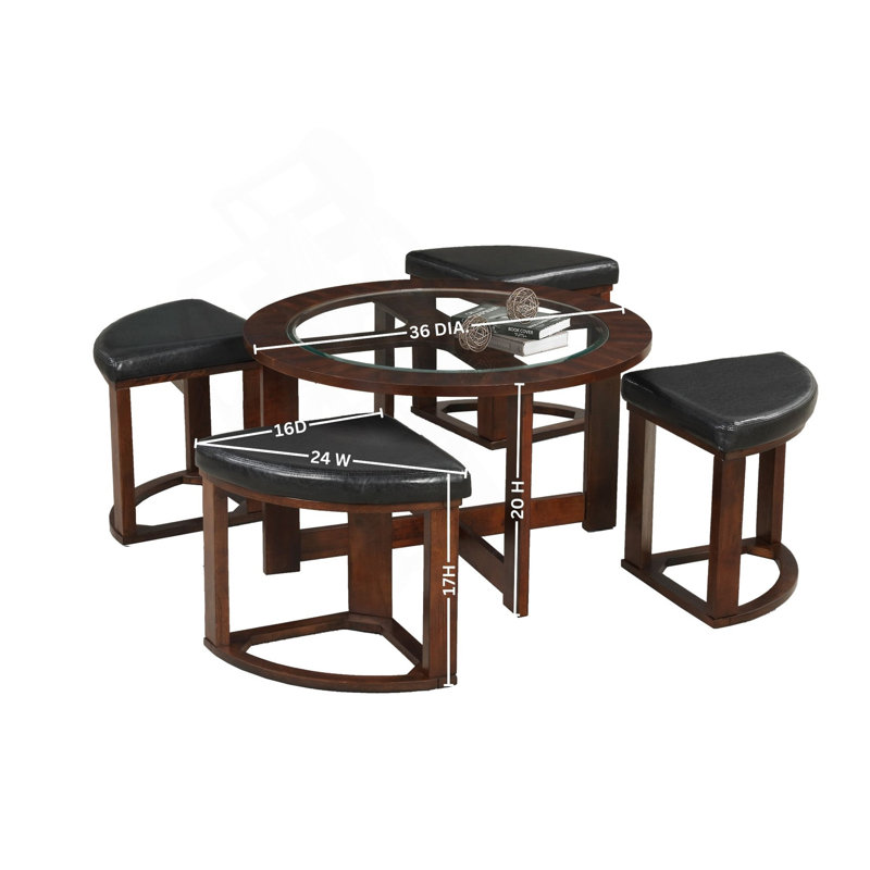 Ensemble de tables rondes en bois massif avec 4 tabourets