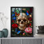 Reproduction d'art encadrée noire rétro avec fleurs de mort de style gothique rétro